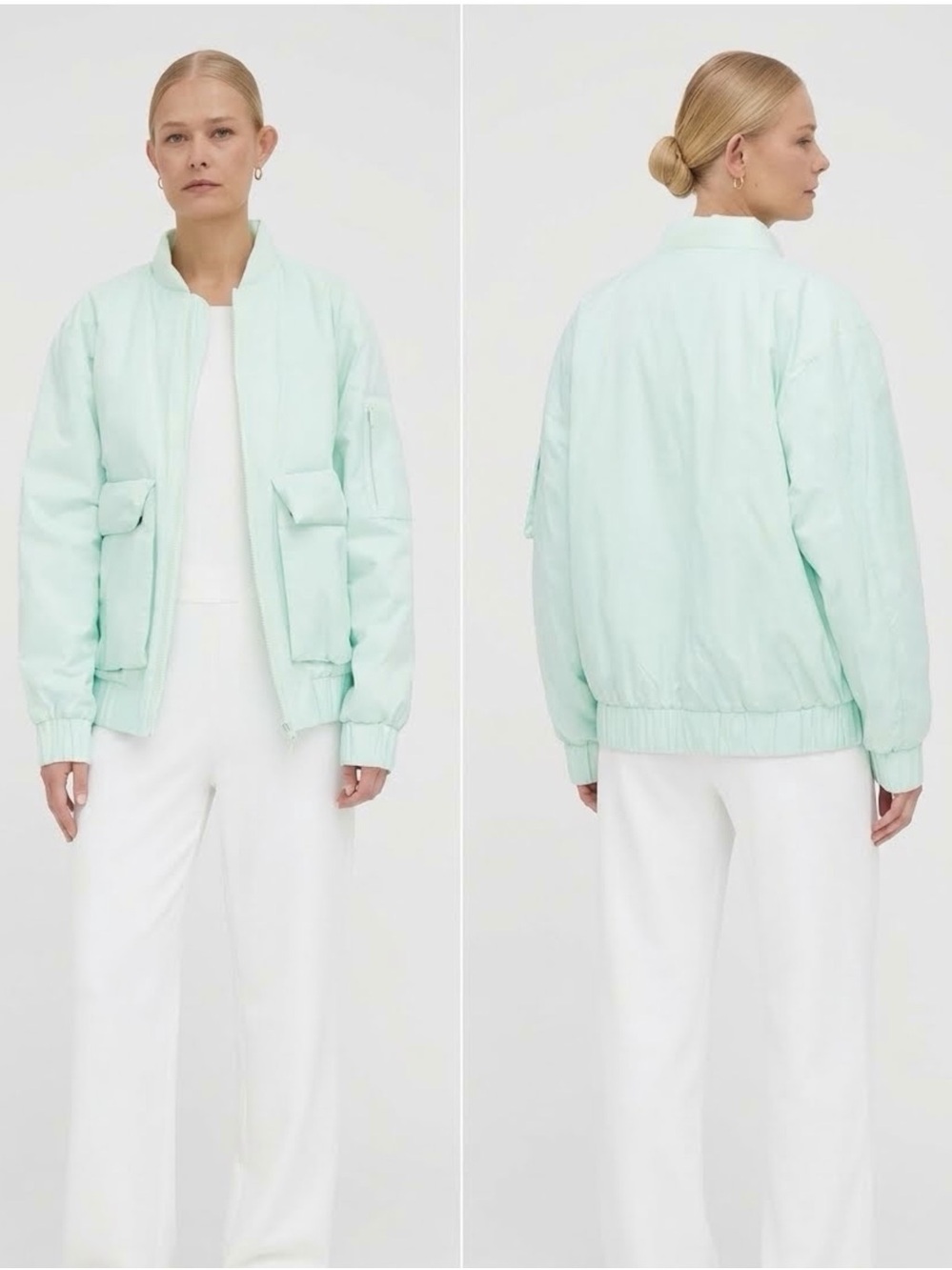 NWT RAINS Fuse Bomber Jacket Mineral Mint Green Waterproof Unisex Size M Woman L